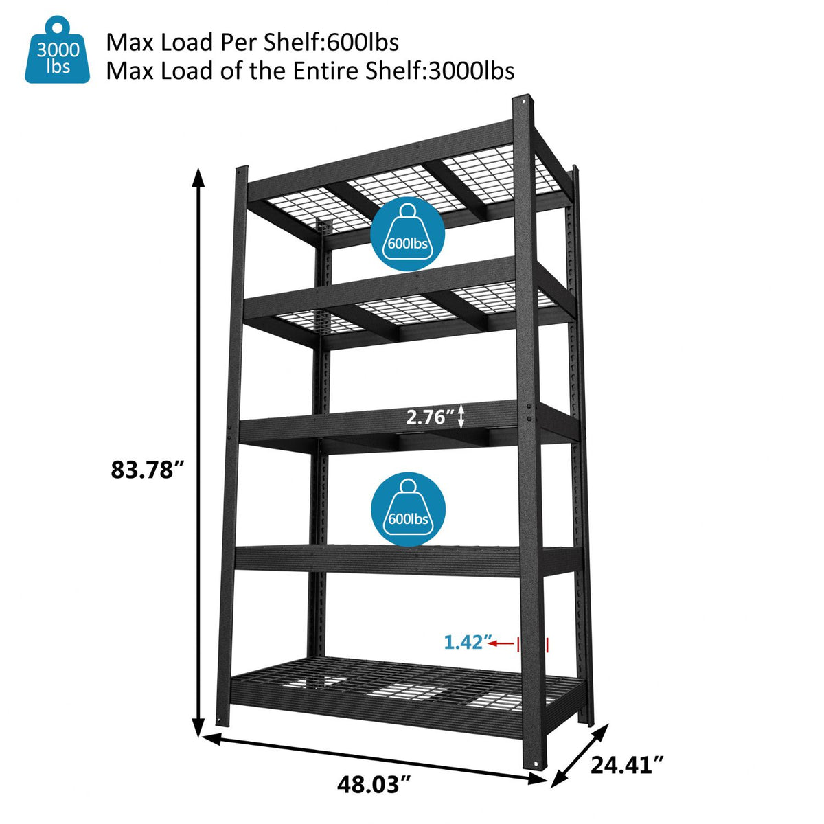 3000lbs Capacity Storage Rack with Steel Construction