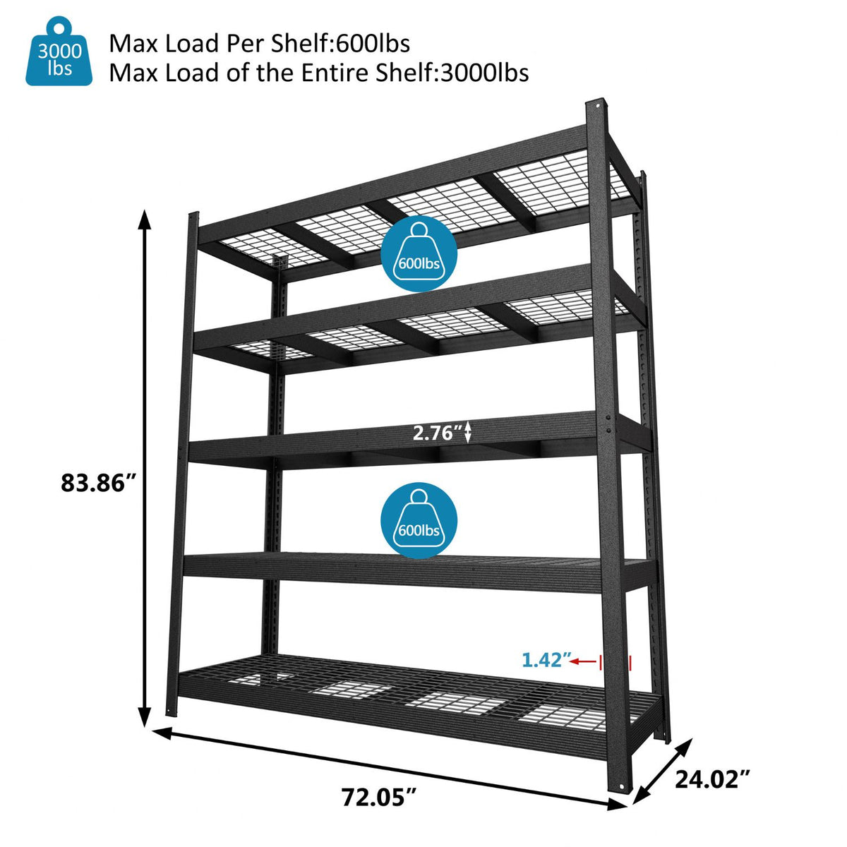 Veikous commercial storage shelves, 3000lbs load capacity