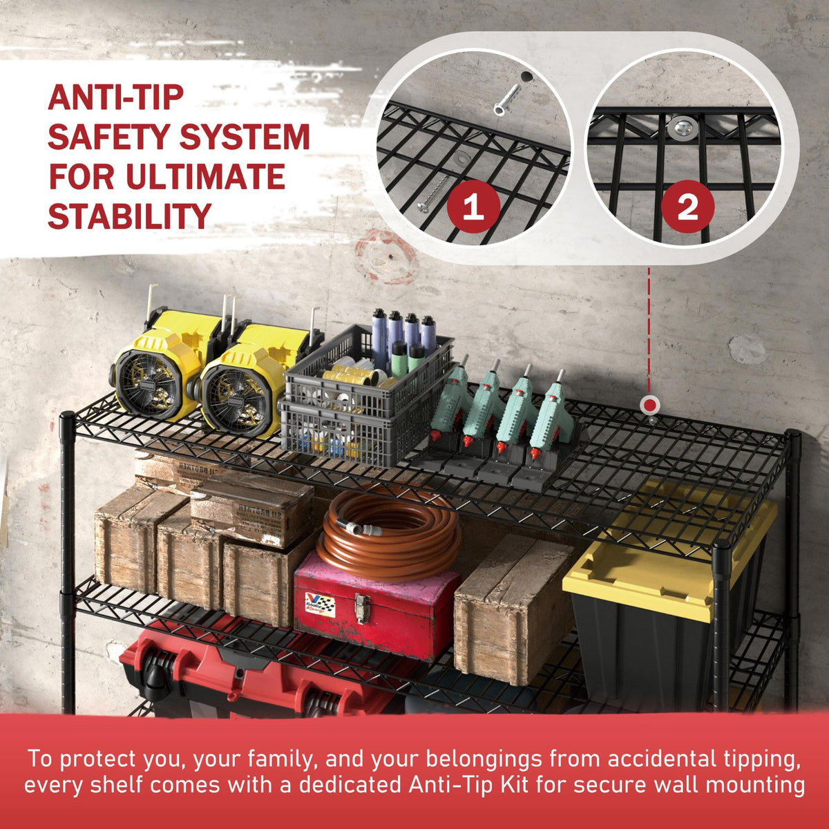 Anti-Tip Garage Shelving Unit
