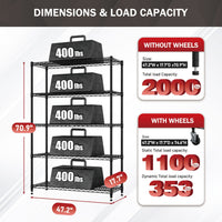47.2"W x 17.7"D x 70.9"H Spacious Wire Shelving 