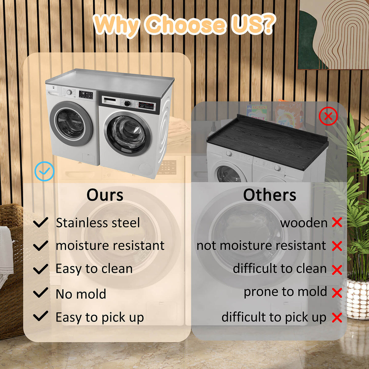 Stainless steel countertops last longer than wooden ones and will not mold