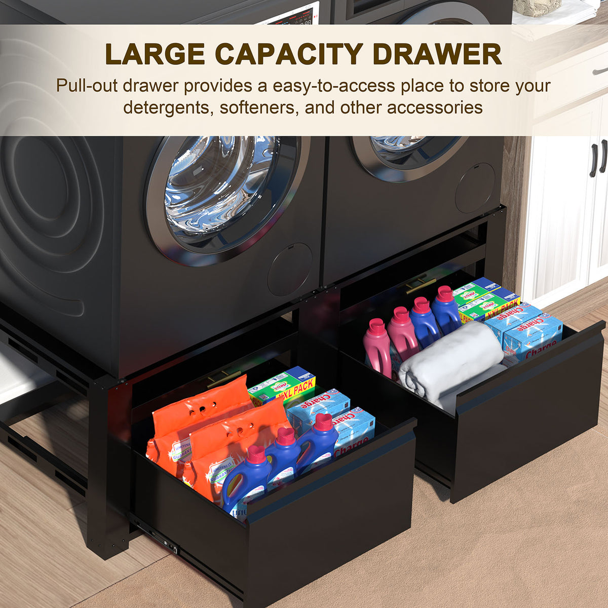 Washing machine pedestal with storage