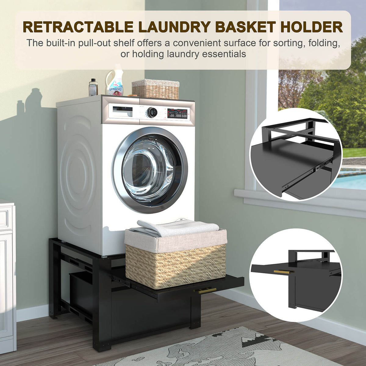 Laundry pedestal with basket holder