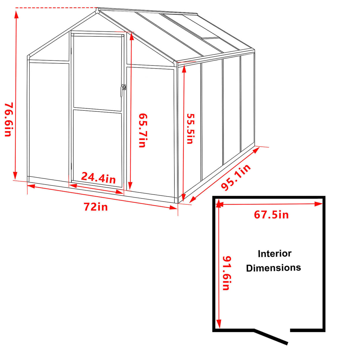 Walk in Polycarbonate Greenhouse 6 x 8