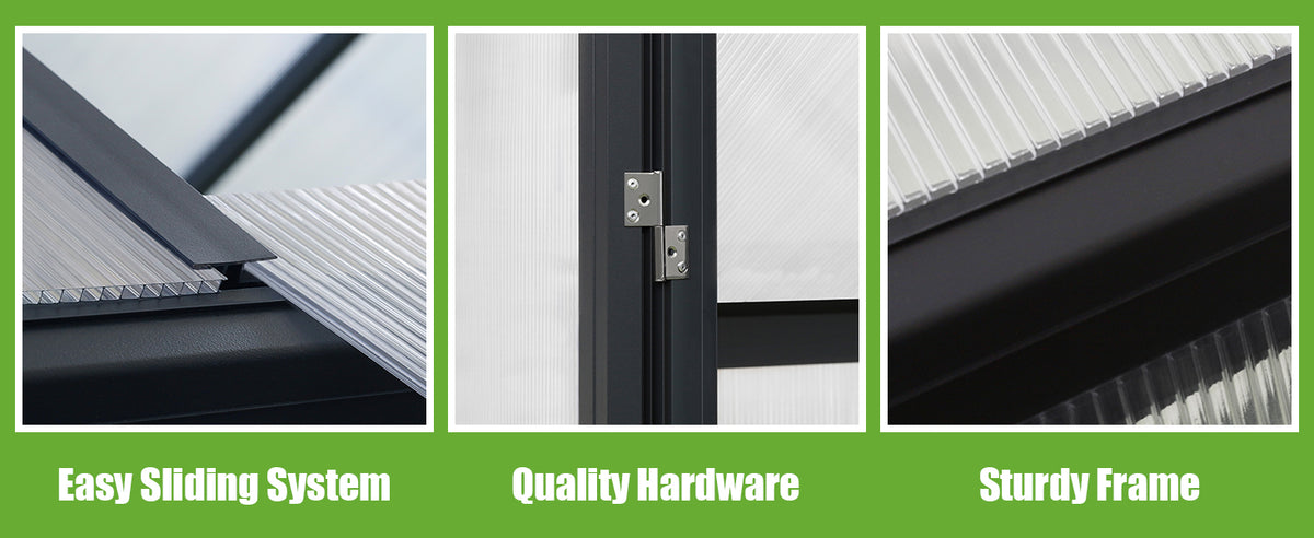 VEIKOUS Walk in Polycarbonate Greenhouse, Aluminum Greenhouse Kit in Winter Garden with Heavy Duty Metal Frame