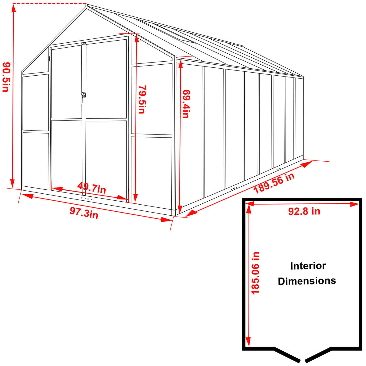 16 x 8 greenhouse metal