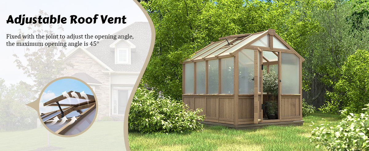 VEIKOUS 6 x 8 Wooden Greenhouse, Walk-in Cedar Greenhouse with Polycarbonate Panels & Vent Window, 6 x 12