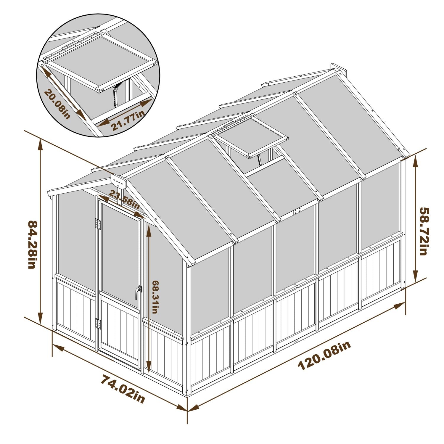 びゅうクラスページ 6 x 8 Wooden Greenhouse with Vented Window for Sale – Veikous