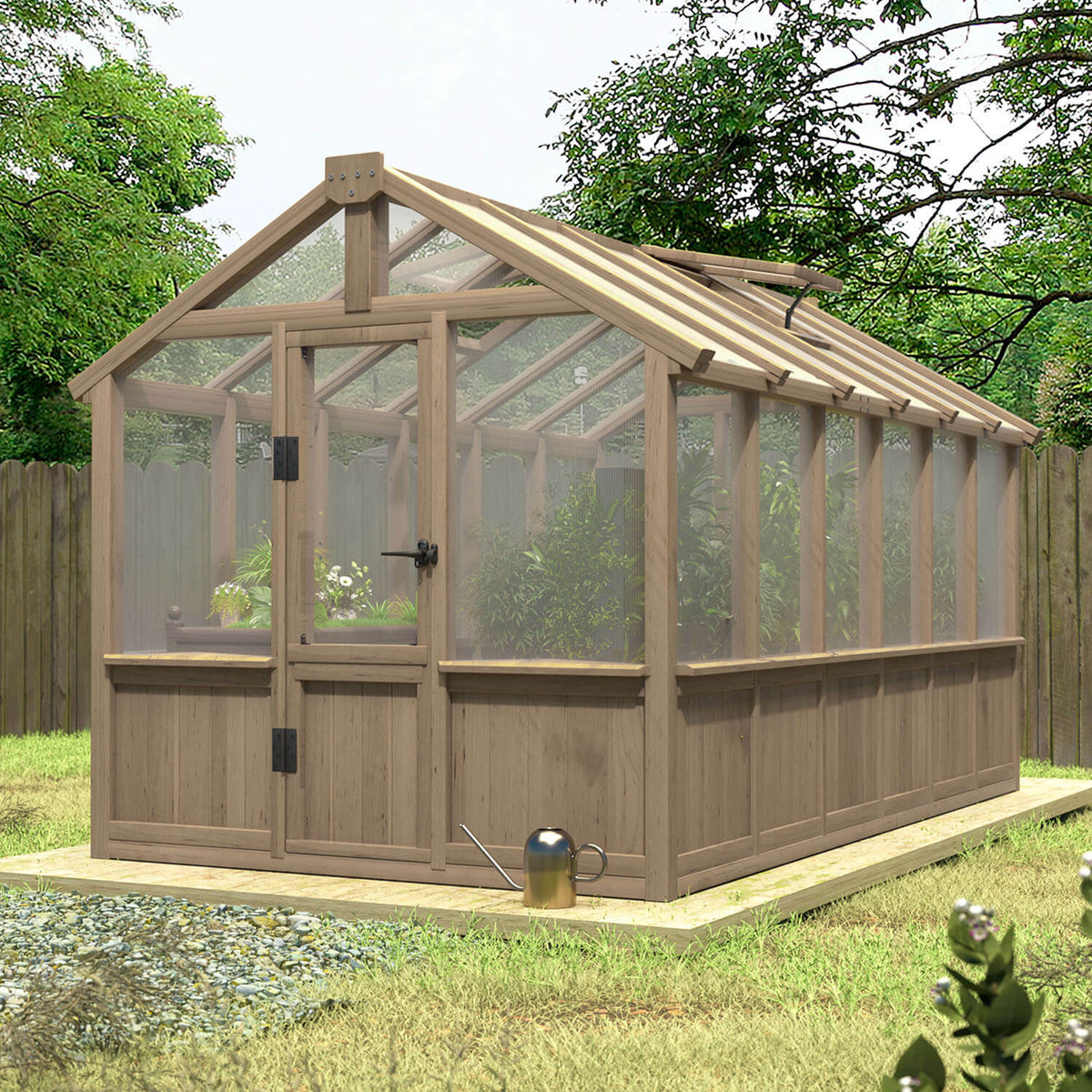 VEIKOUS 6 x 8 Wooden Greenhouse, Walk-in Greenhouse with Ventilated Window and Lockable Door, 6 x 12