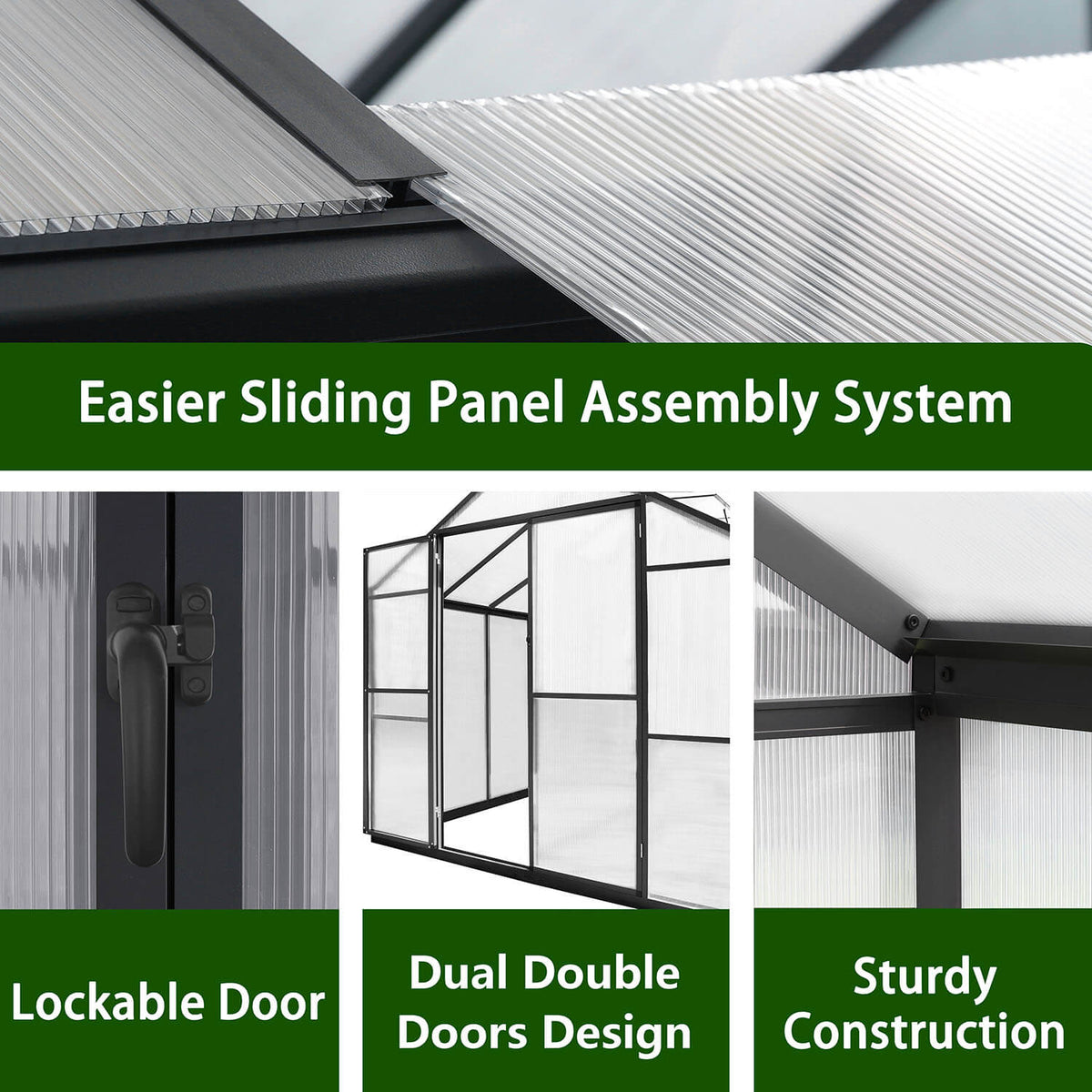 Aluminum greenhouse with easy sliding panel