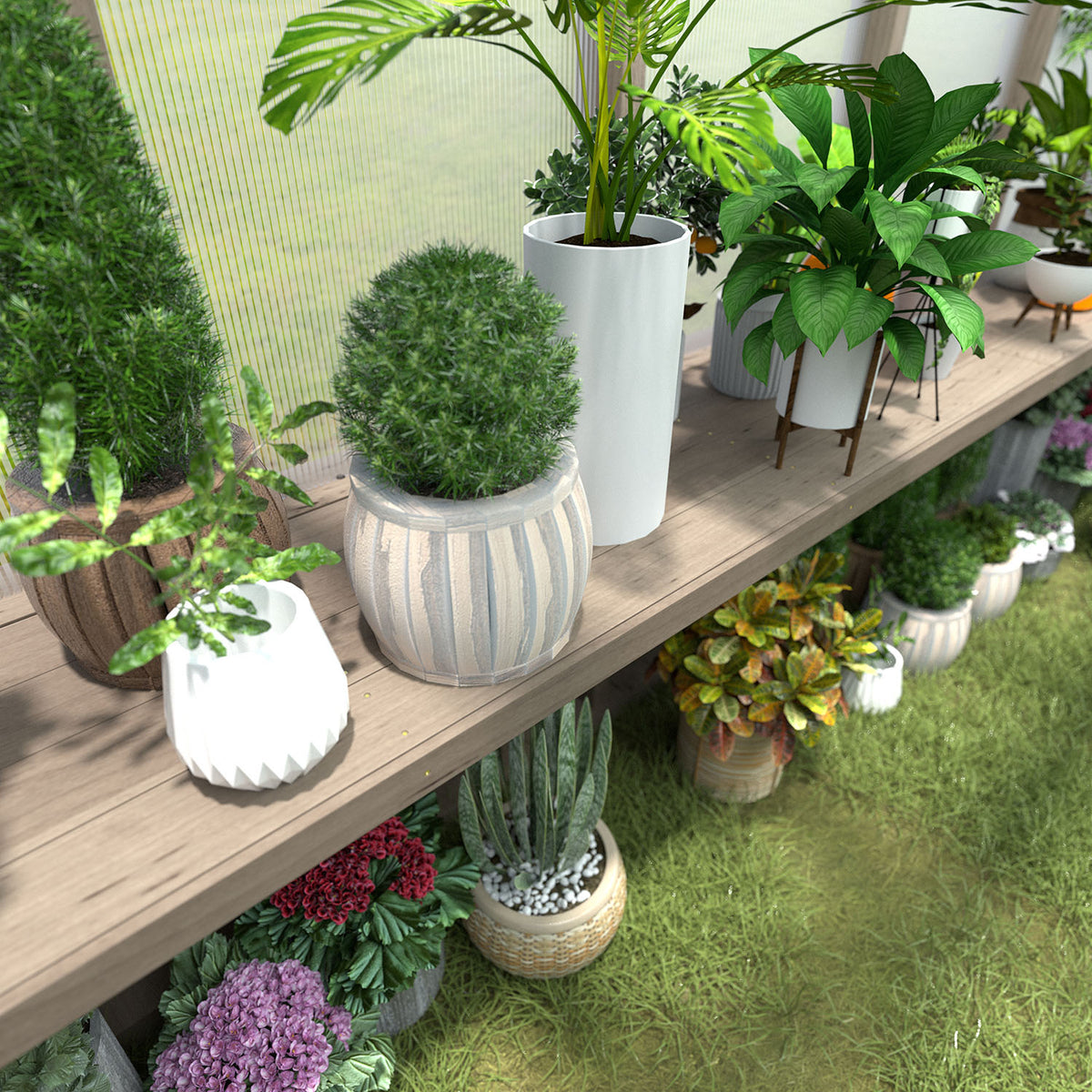 Wooden Greenhouse Shelf, Greenhouse Benches on Side Wall, Greenhouse Shelving for Veikous Greenhouses