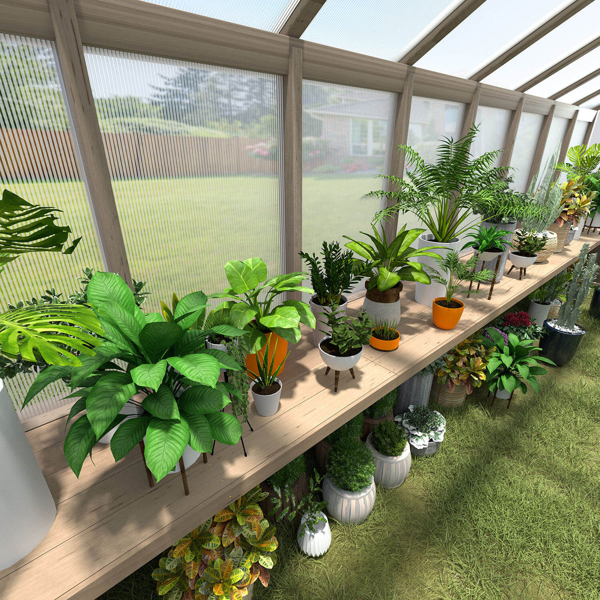 Wooden Greenhouse Shelf, Greenhouse Benches on Side Wall, Greenhouse Shelving for Veikous Greenhouses