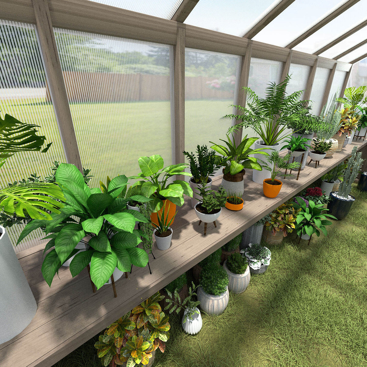 Wooden Greenhouse Shelf, Greenhouse Benches on Side Wall, Greenhouse Shelving for Veikous Greenhouses
