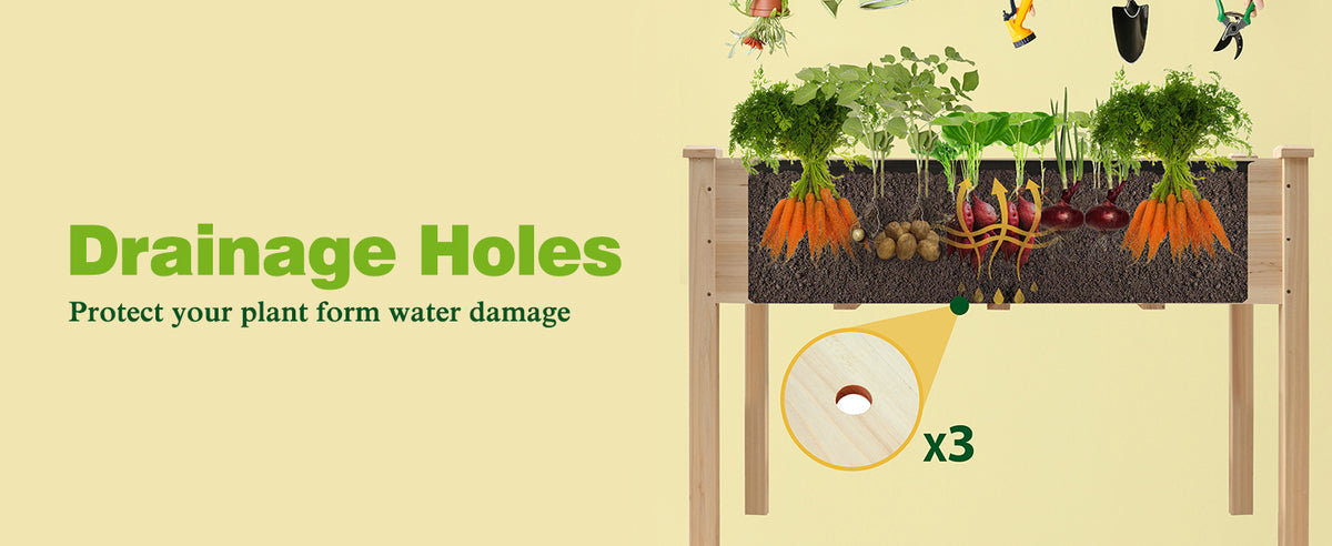 VEIKOUS Elevated Planter Box, Wooden Raised Garden Bed with Drainage Holes for Herbs and Vegetables