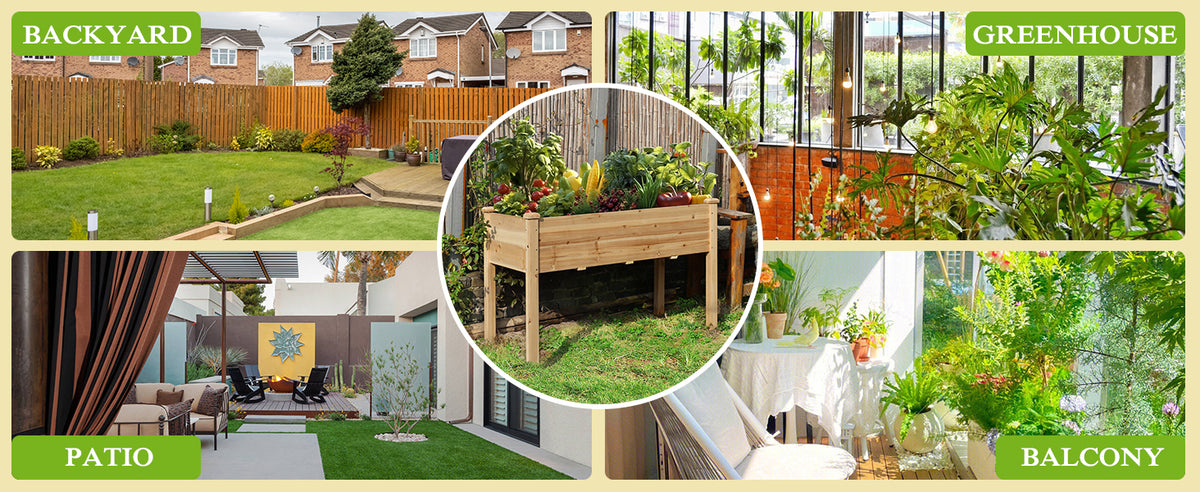 VEIKOUS Elevated Planter Box, Wooden Raised Garden Bed with Drainage Holes for Herbs and Vegetables