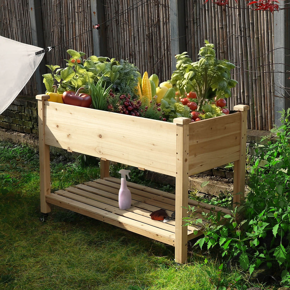 garden planters box Raised Garden Bed on Wheels for Herbs, with Drainage Holes Saddlebrown