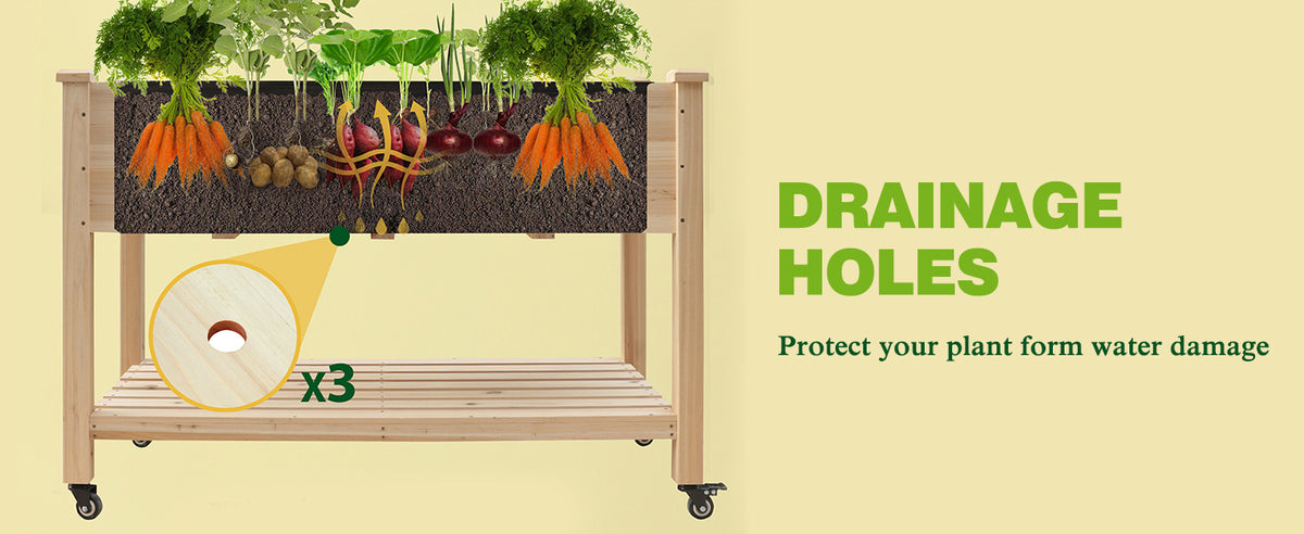 VEIKOUS Raised Garden Bed on Wheels for Herbs and Vegetables, Elevated Garden Bed with Drainage Holes