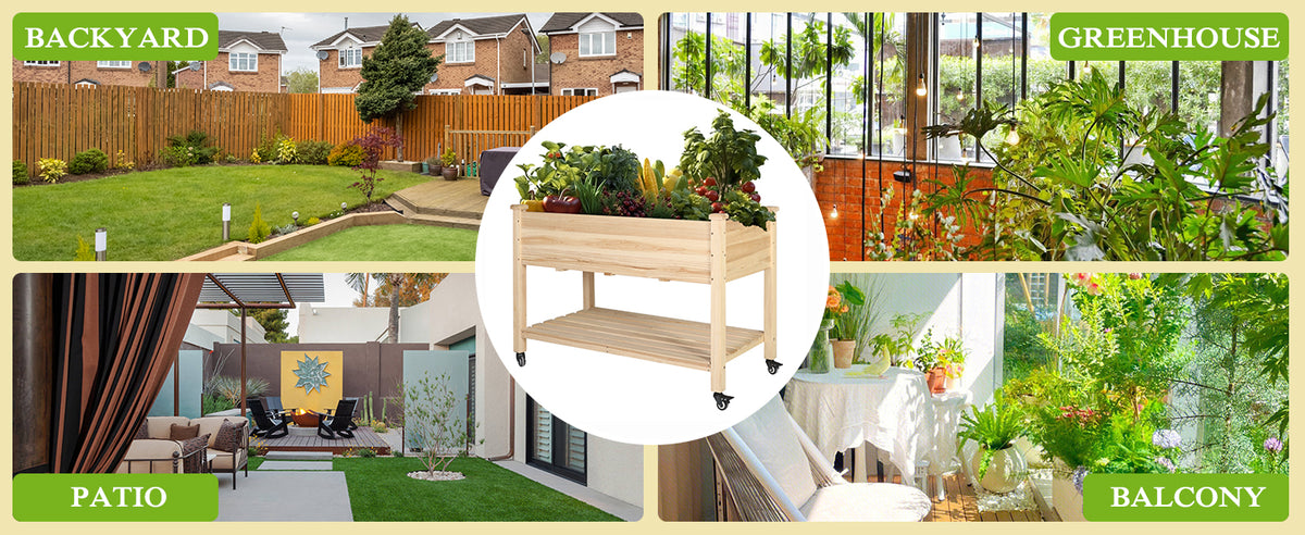 VEIKOUS Raised Garden Bed on Wheels for Herbs and Vegetables, Elevated Garden Bed with Drainage Holes