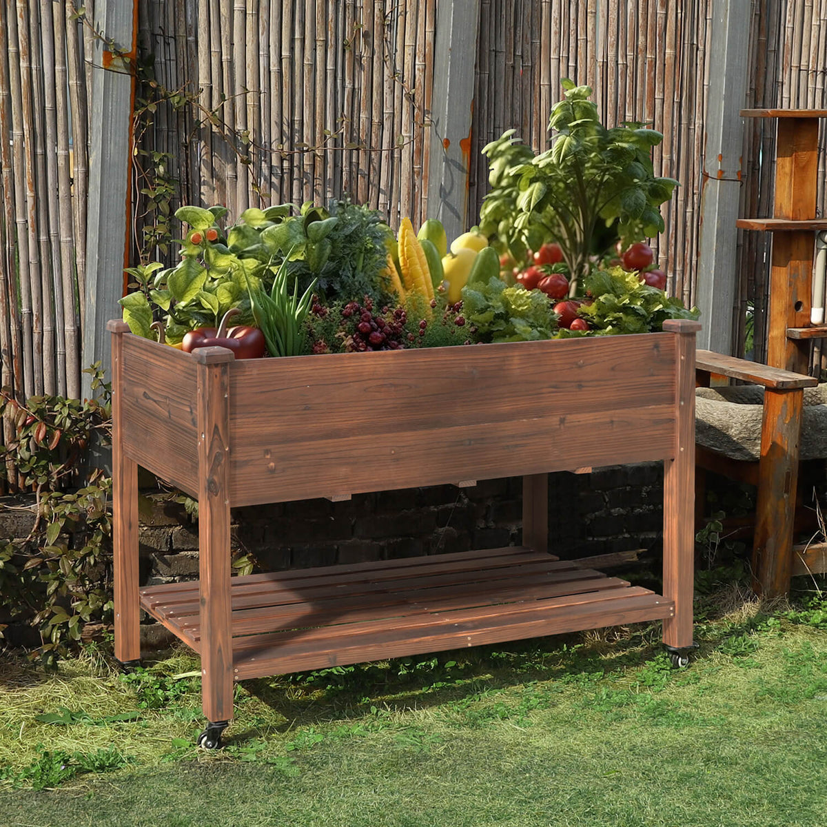 Raised Garden Bed on Wheels with Legs, Brown