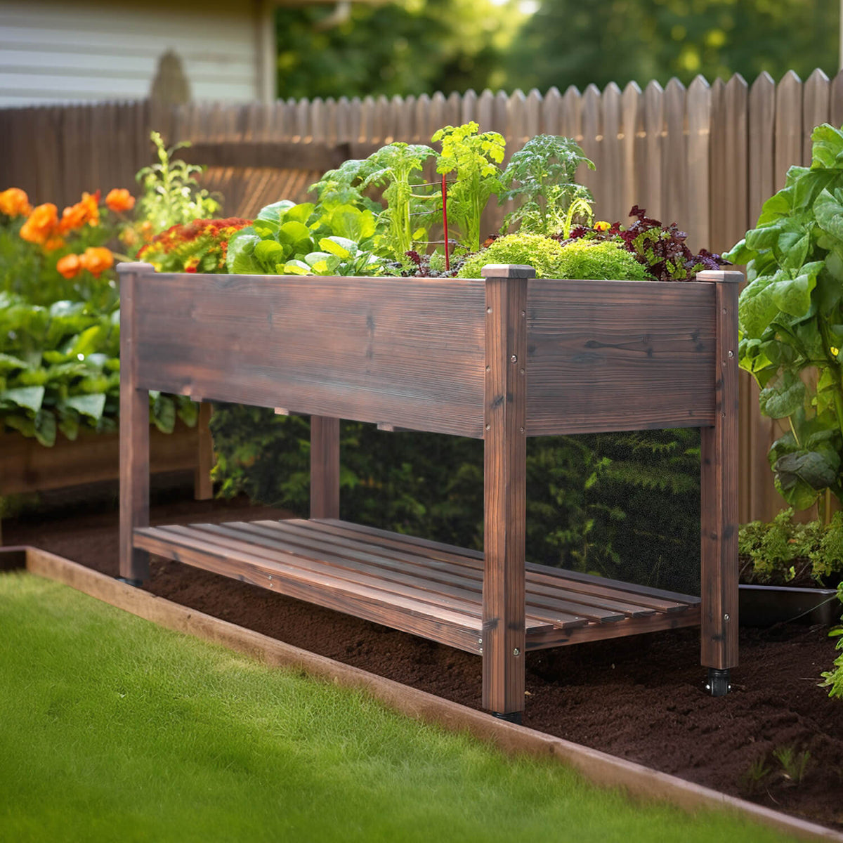 Raised Garden Bed on Wheels with Legs, Brown