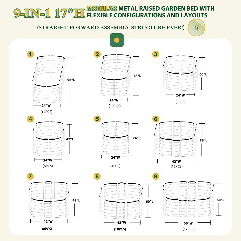 Metal Raised Beds for Vegetables, 17in Pearl White