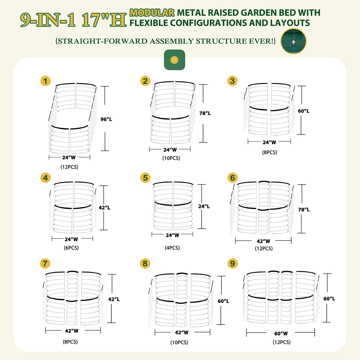 17" Steel Garden Beds, Dark Green