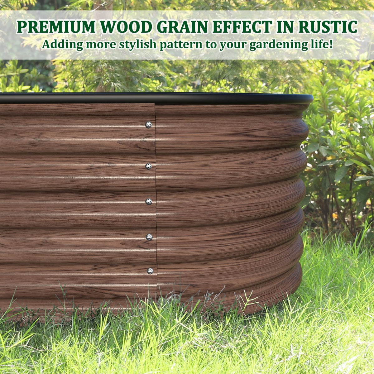 Wood-grain patterned metal planting box