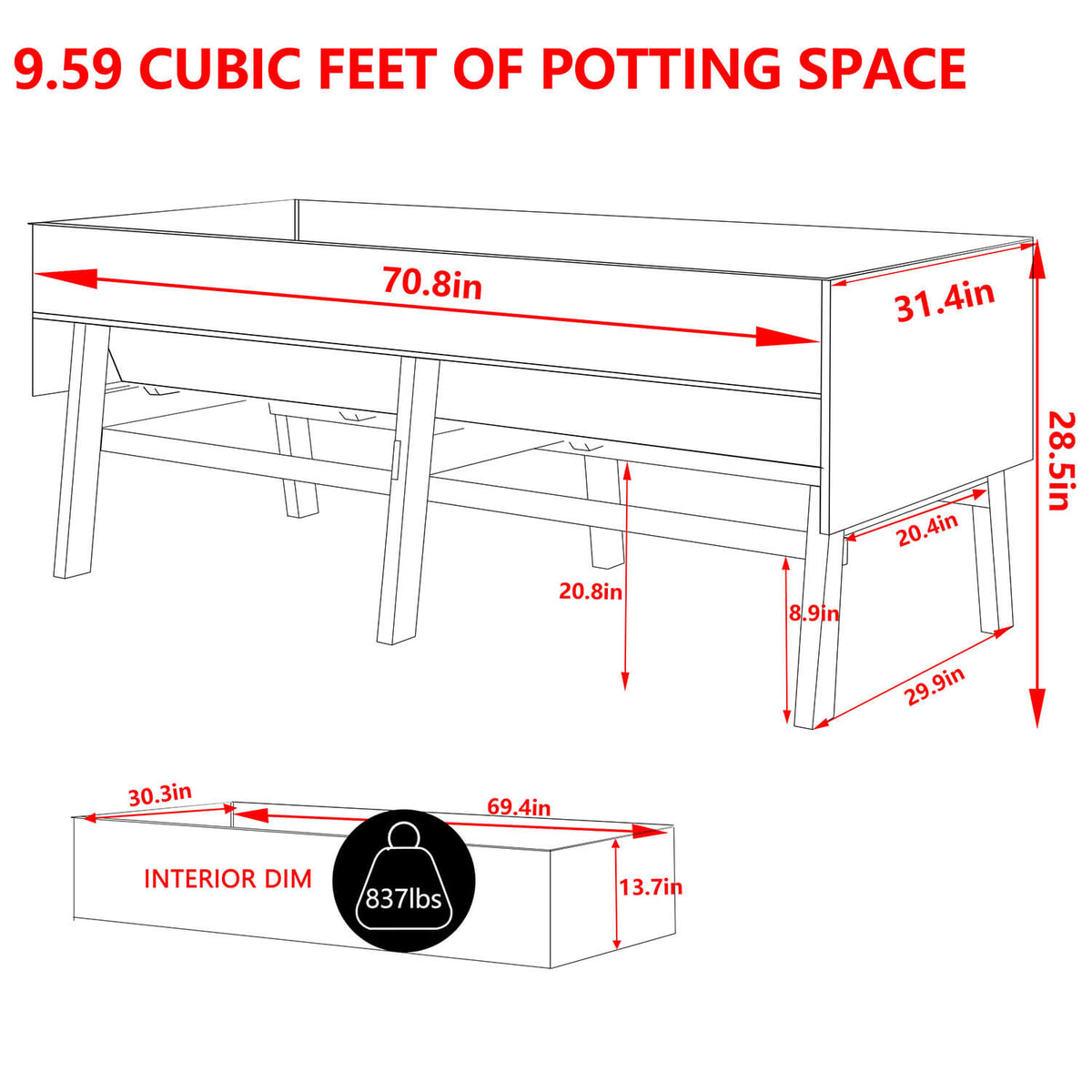 Large Standing Planter Box, Gray