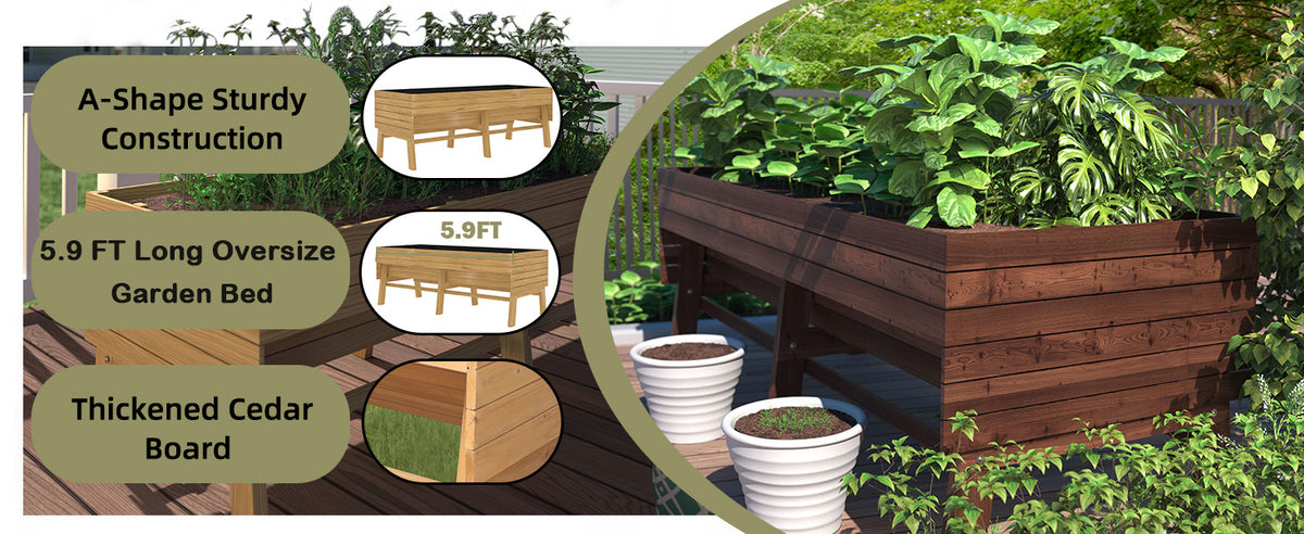 VEIKOUS Raised Garden Bed with Legs, Large Standing Planter Box Wood with Liner Design for Herbs