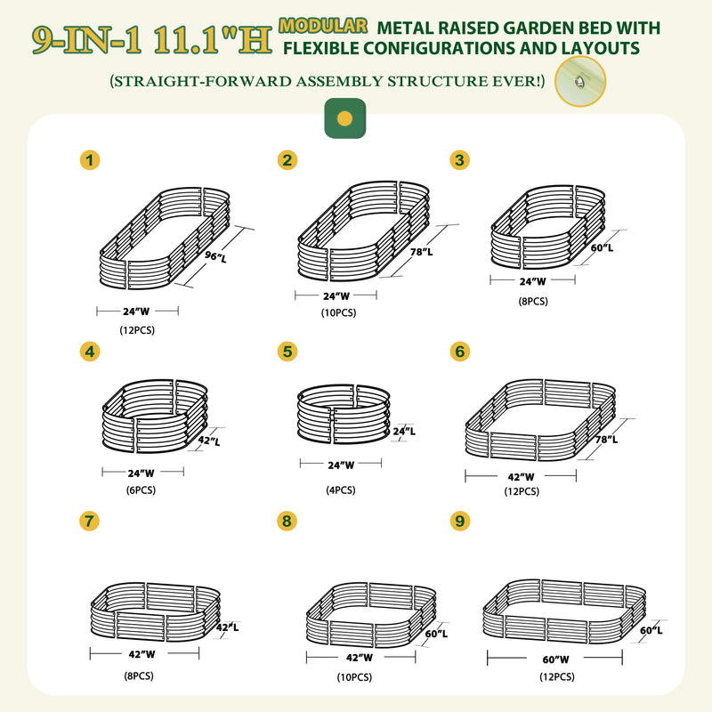 VEIKOUS Raised Garden Bed Outdoor for Vegetables, 11in Pearl White