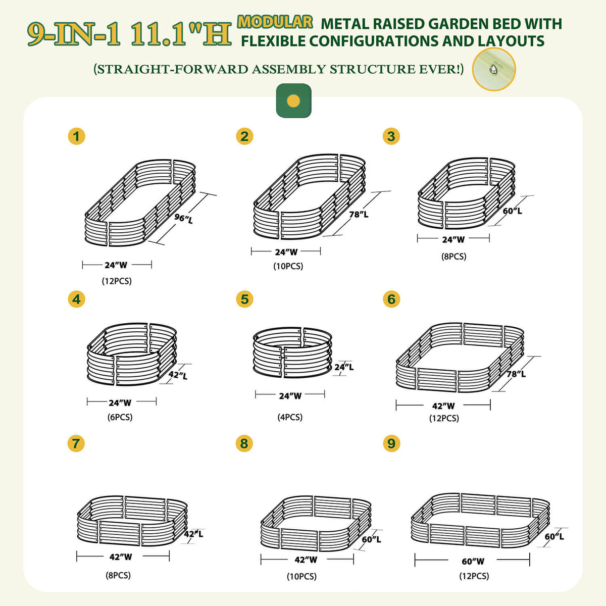 9 in 1 Modular Garden Bed, 11" H