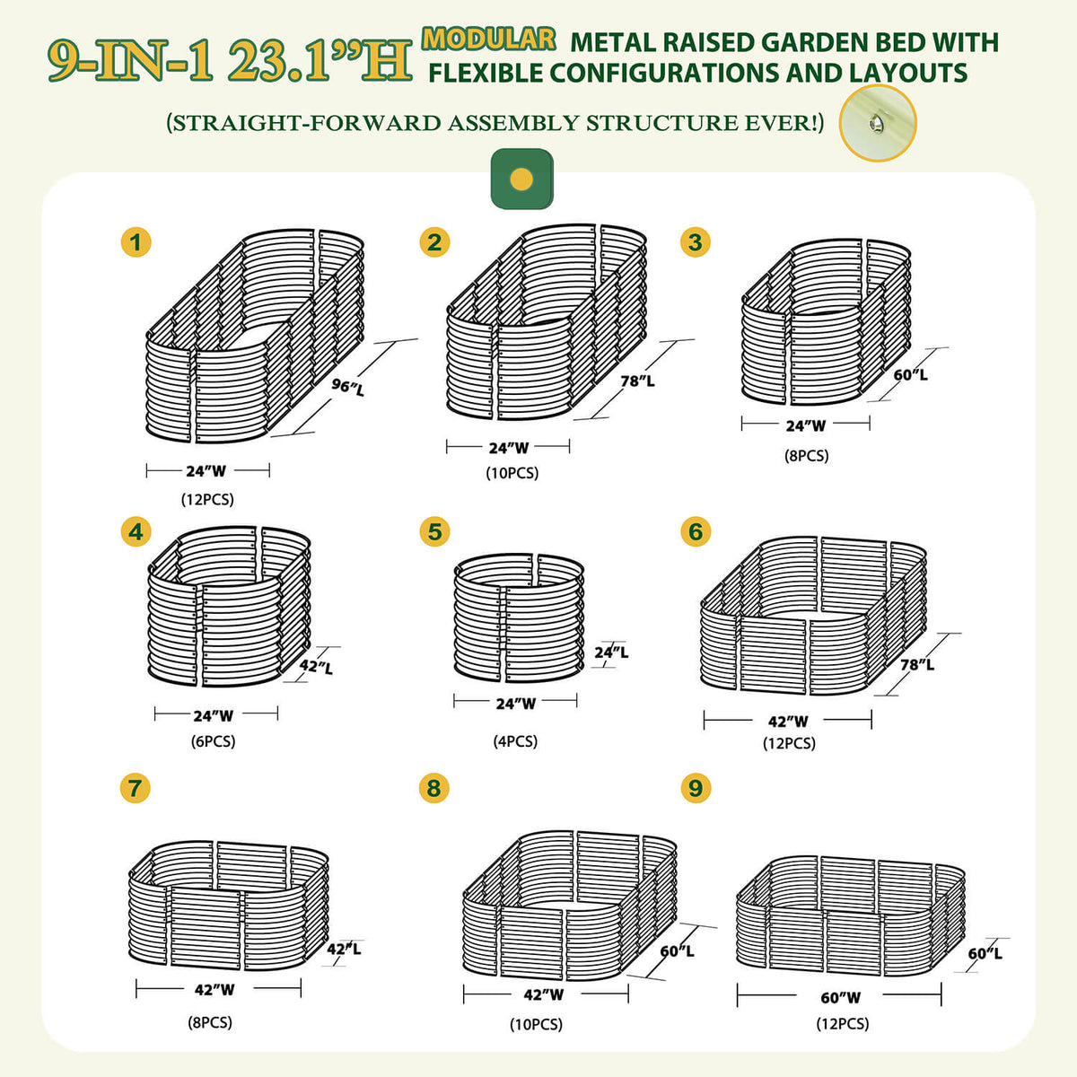 VEIKOUS Metal Raised Beds Outdoor for Vegetables, 23in White