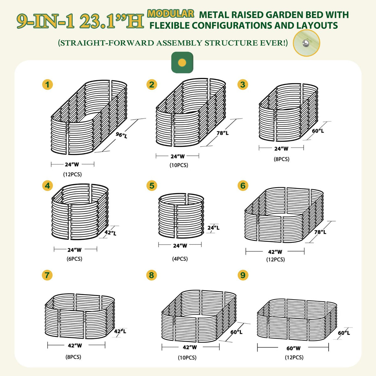 9-in-1 Raised Garden Bed 23.1"H