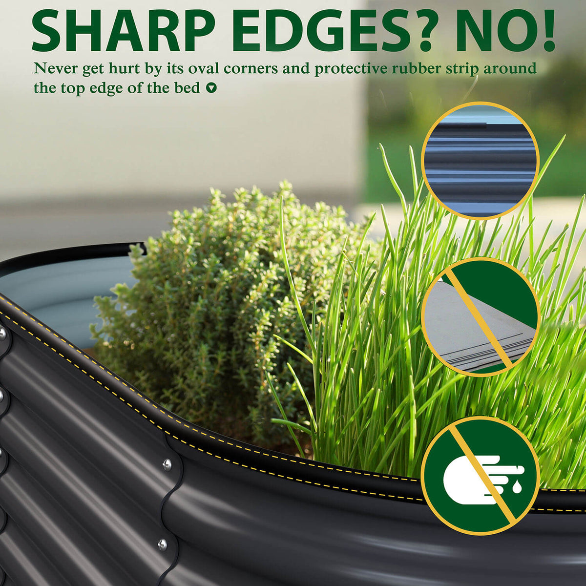 Metal garden box with rubber strip