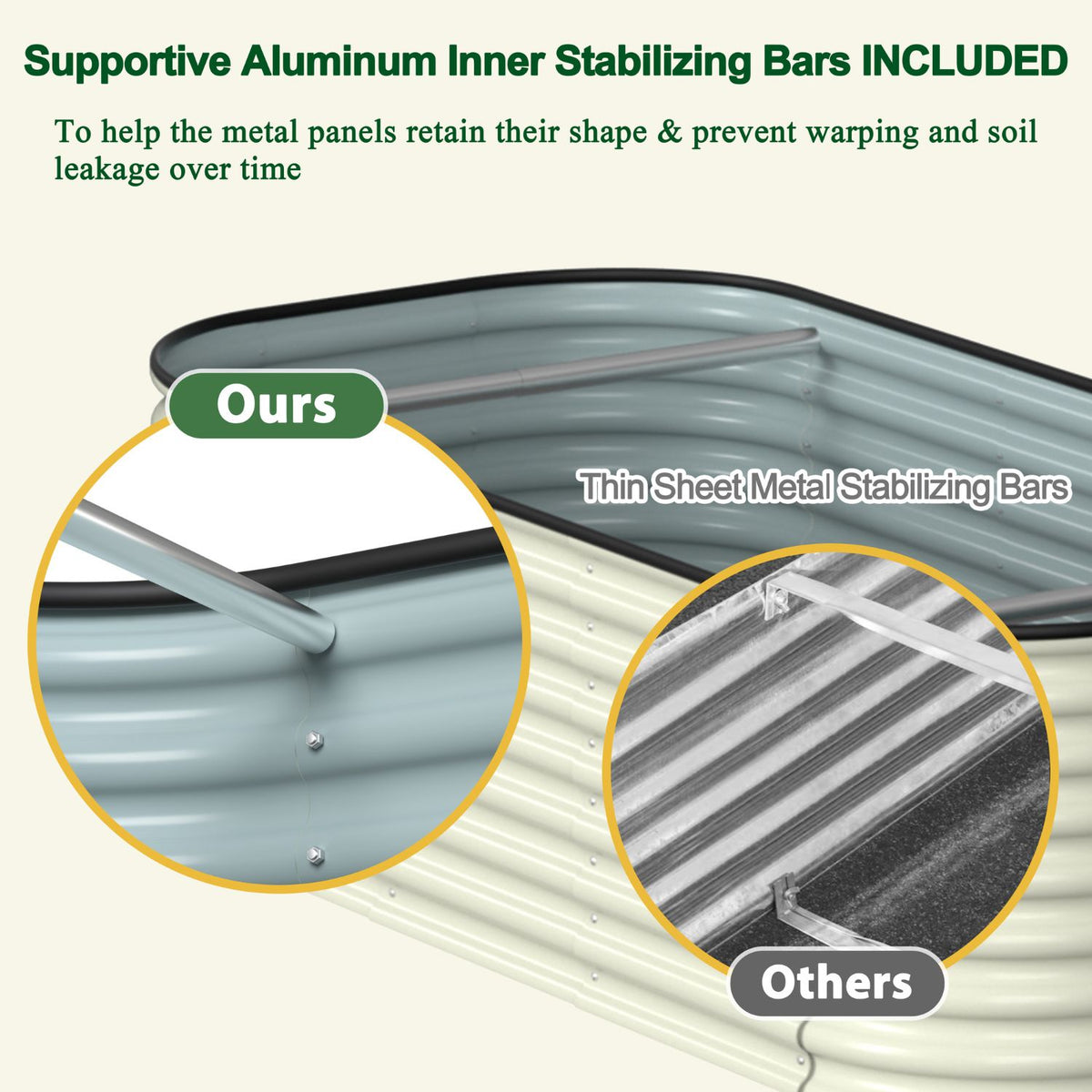 6x3x2 metal garden bed with support 