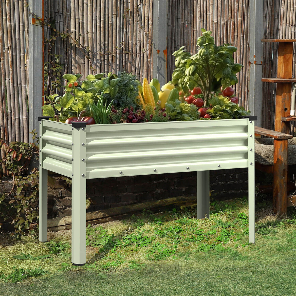 raised planter pots Galvanized Planter With Legs, Steel Raised Garden Bed Gray