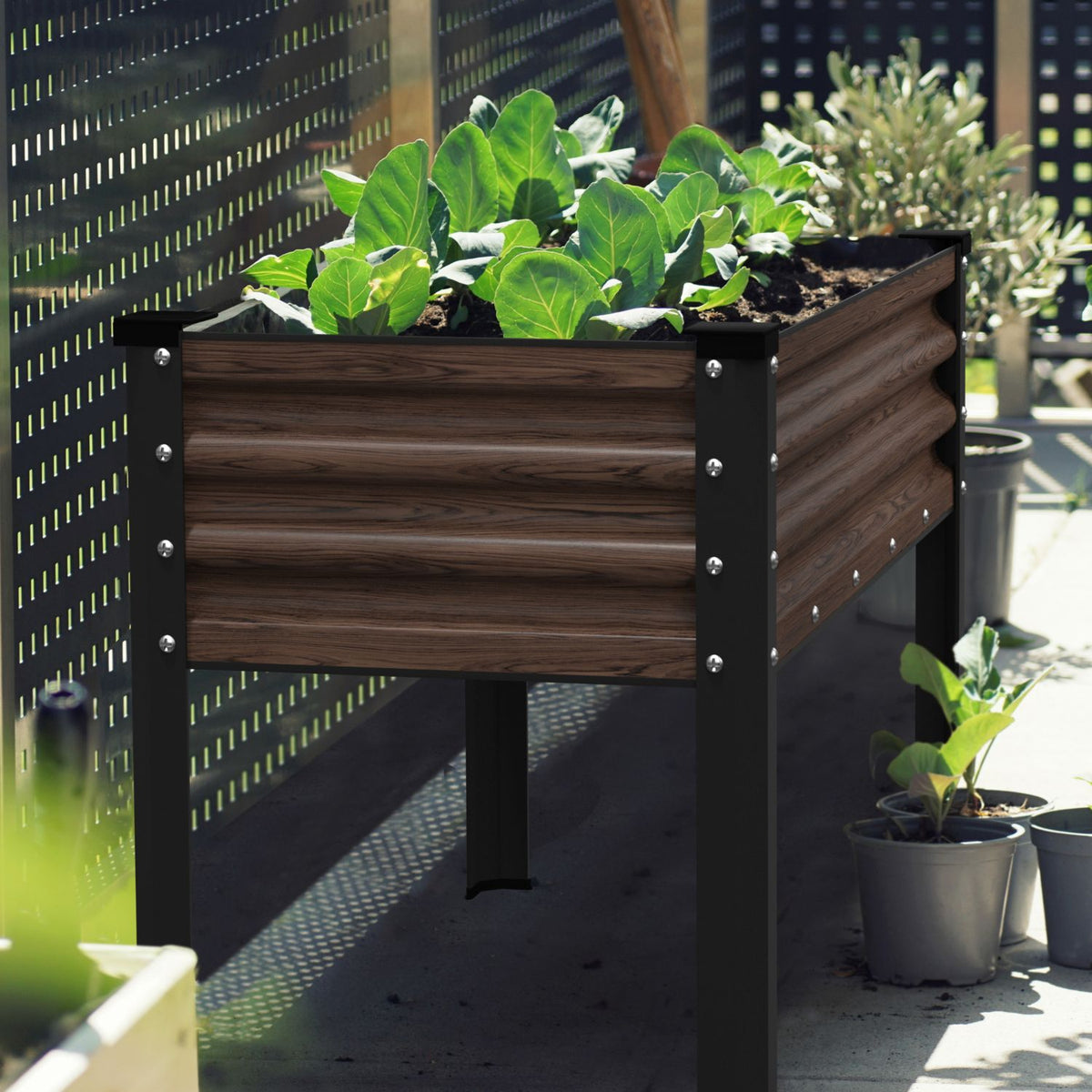 elevated indoor planter Galvanized Planter With Legs, Steel Raised Garden Bed Gray