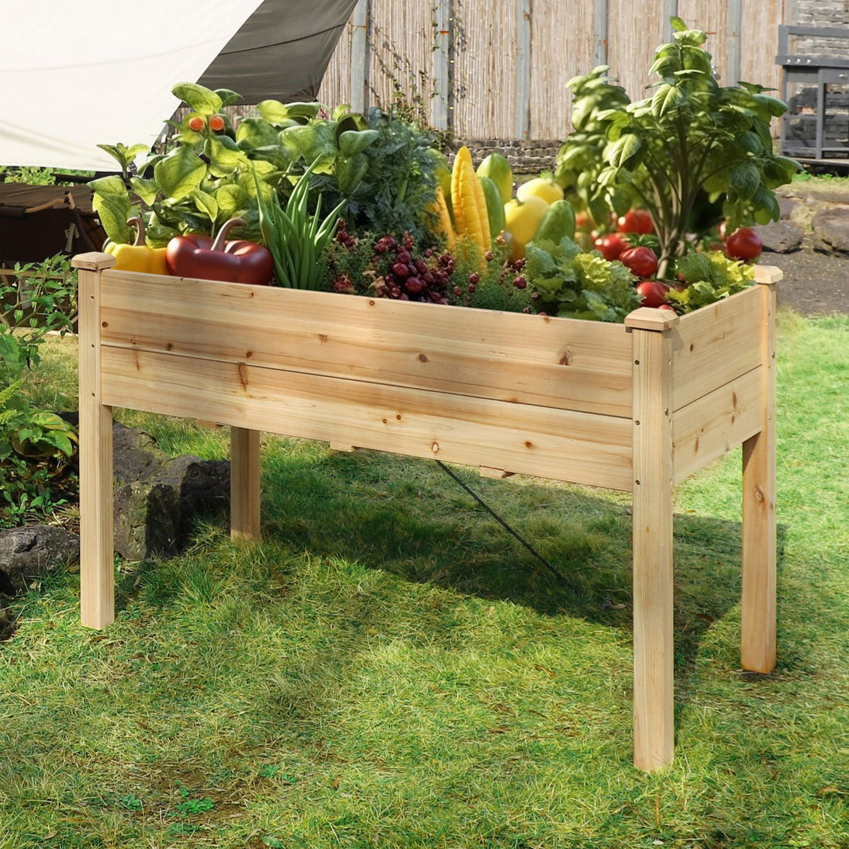 raised pot planter Elevated Planter with Drainage Holes, Wood for Herbs and Vegetables Saddlebrown