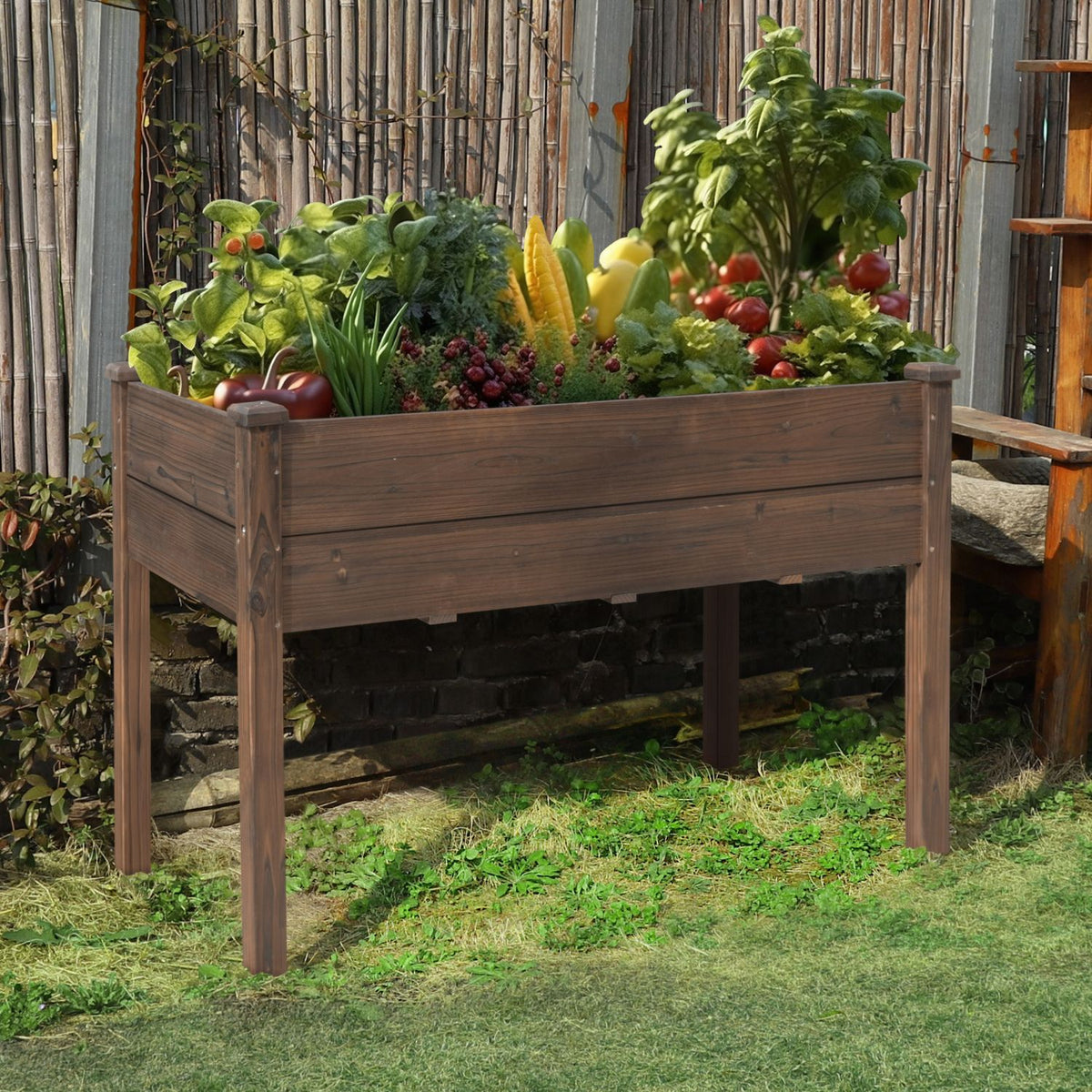 elevated planters box Elevated Planter with Drainage Holes, Wood for Herbs and Vegetables Saddlebrown