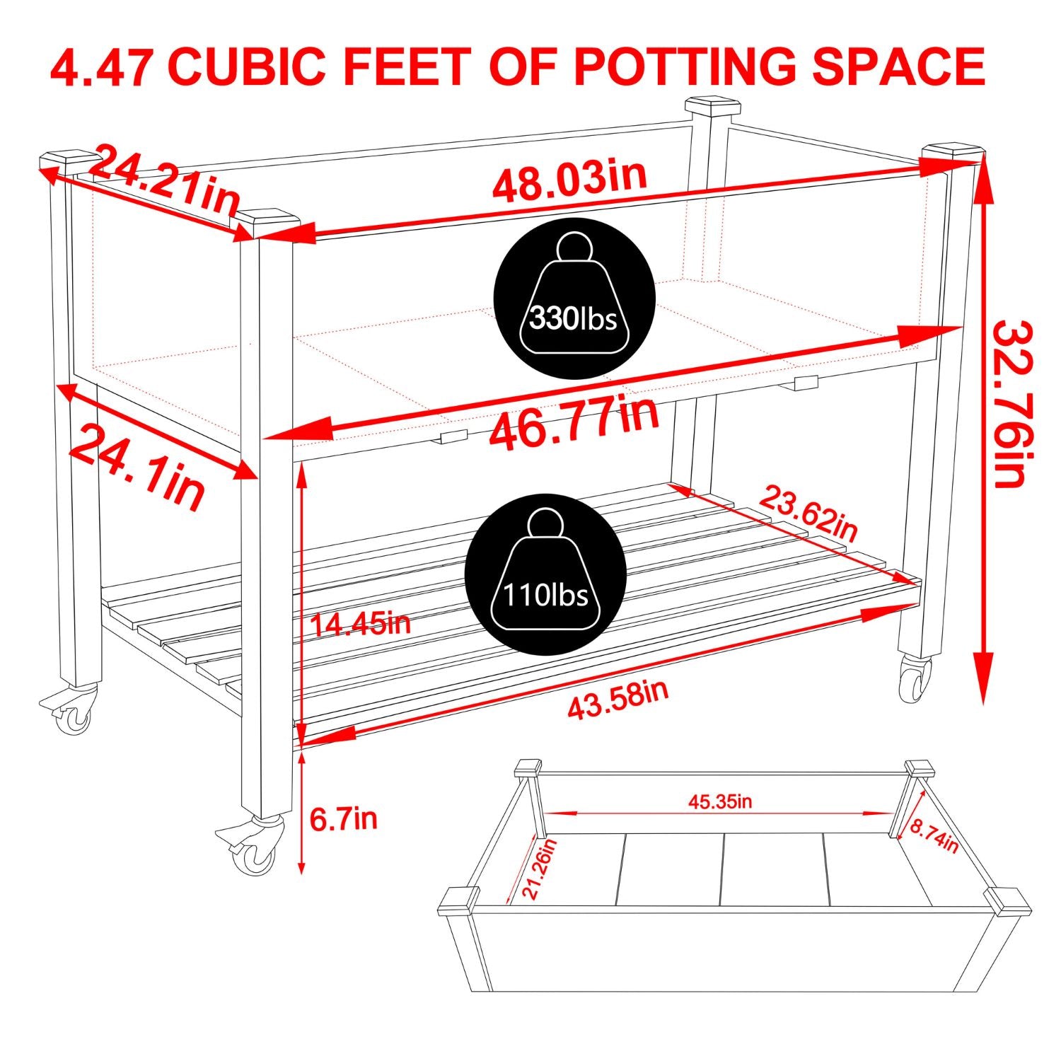 Raised Garden Bed on Wheels for Herbs, with Drainage Holes – Veikous