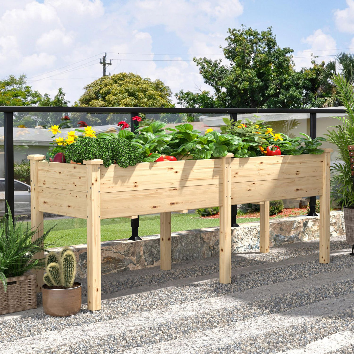 Wood raised planter with legs