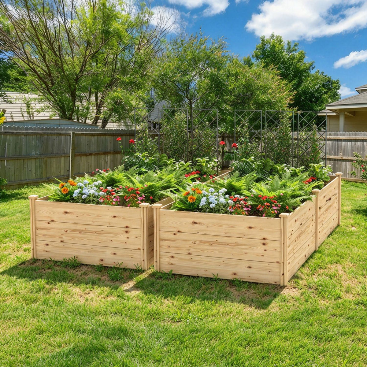 Veikous 4x8 Raised Bed, Large Wooden Beds for Garden, Plant Vegetables, Flowers, Herbs