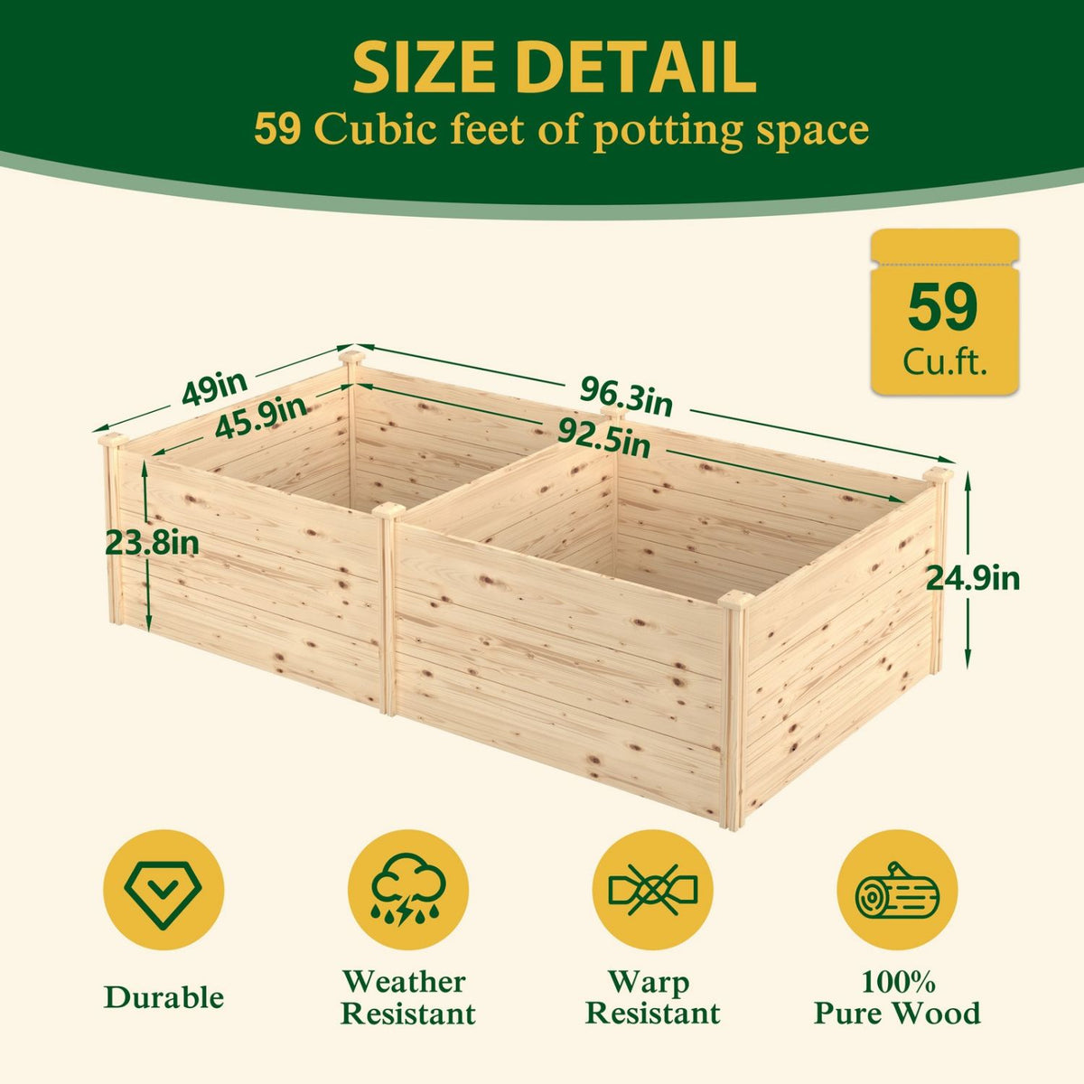 Veikous 4x8 Raised Bed, Large Wooden Beds for Garden, Plant Vegetables, Flowers, Herbs