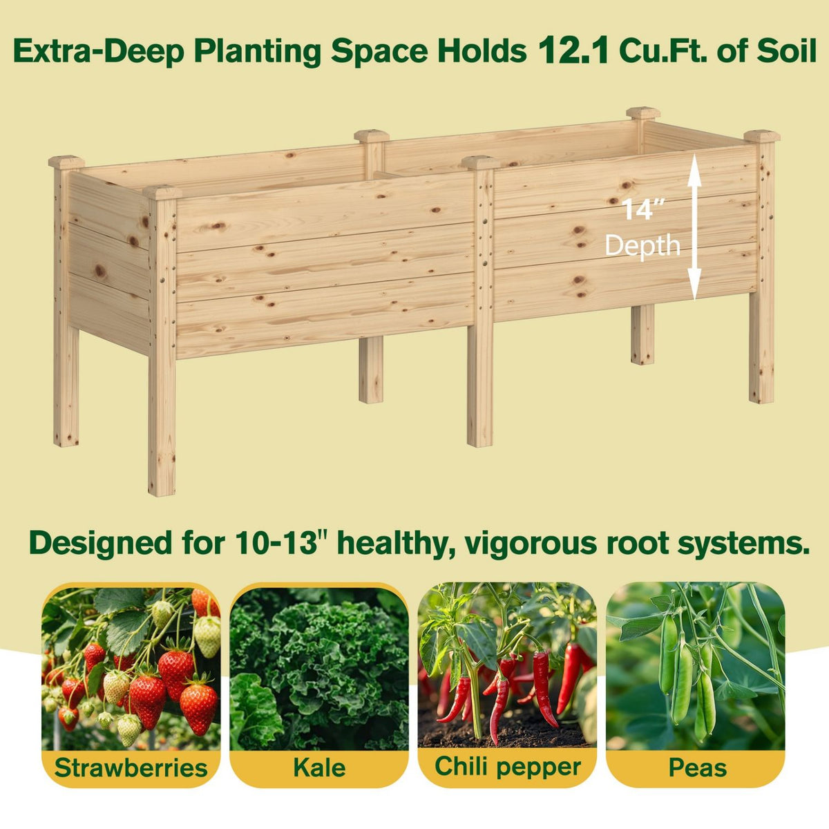 Veikous 14" Deep Elevated Garden Bed, 4x2 FT Cedar Elevated Planter Box for Patio, Balcony Gardening