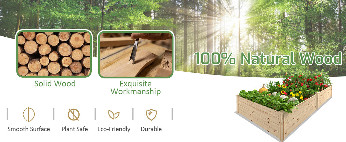 Veikous 4x8 Raised Bed, Large Wooden Beds for Garden, Plant Vegetables, Flowers, Herbs