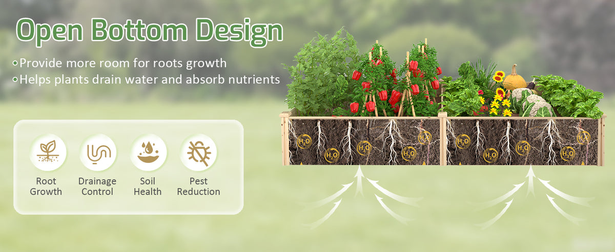 Veikous 4x8 Raised Bed, Large Wooden Beds for Garden, Plant Vegetables, Flowers, Herbs