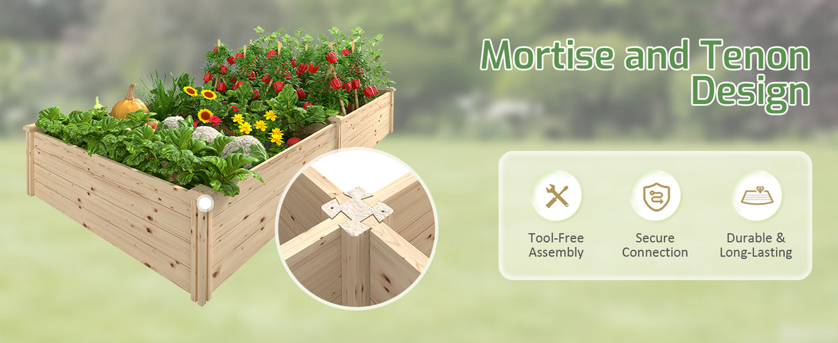Veikous 4x8 Raised Bed, Large Wooden Beds for Garden, Plant Vegetables, Flowers, Herbs