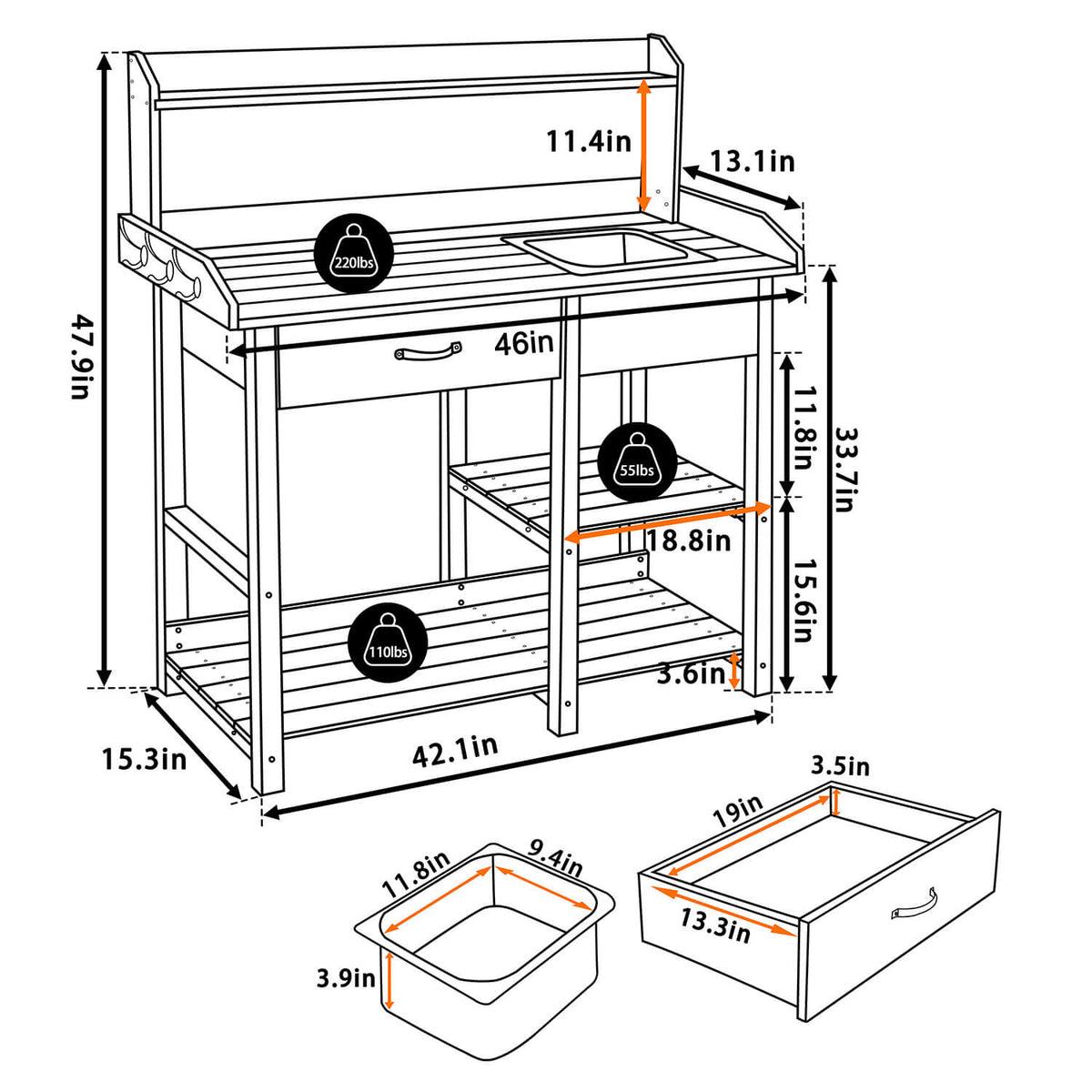 Garden Potting Table, Burlywood