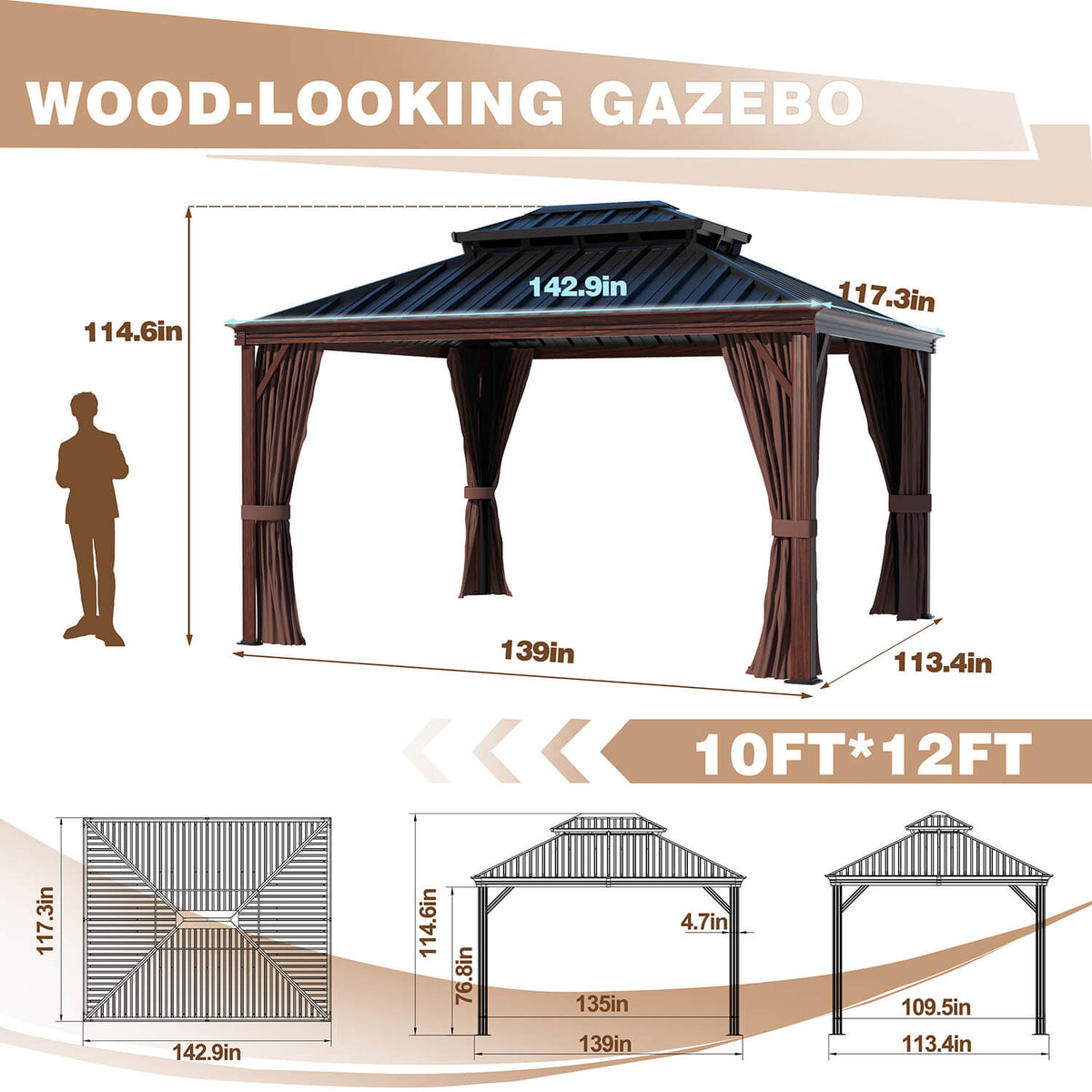10 x 12 wood looking gazebo for sale
