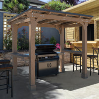 VEIKOUS Wood Grill Gazebo with Sloping Roof, Sandybrown